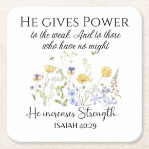 Porta-copo De Papel Quadrado Isaiah 40:29 Ele dá poder à Escritura de Flores Se