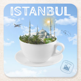 Porta-copo De Papel Quadrado Istambul em Teacup - Skyline - Presente Turco