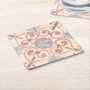 Porta-copo De Papel Quadrado Italiano Espanhol Majólica Rosa Floral Aquarela