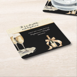 Porta-copo De Papel Quadrado It's a Double Celebration Black Champagne Birthday