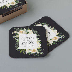 Porta-copo De Papel Quadrado Ivory Bloom Frame Floral Casamento "Saúde ao Amor"