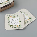Porta-copo De Papel Quadrado Ivory Bloom Frame Floral Casamento "Saúde ao Amor"<br><div class="desc">A nossa coleção de casamentos florais de coloração d'água de Ivory Bloom apresenta um quadro de cor d'água delicadamente pintado, folhas de eucalipto, folhagem botânica verde e flores de pénia branca e marfim. "Saúde ao amor" aparece em letras clássicas com acentos de escrita caligráfica. Personalize estas portas copos personalizadas com...</div>