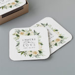 Porta-copo De Papel Quadrado Ivory Bloom Frame Floral Casamento "Saúde ao Amor"<br><div class="desc">A nossa coleção de casamentos florais de coloração d'água de Ivory Bloom apresenta um quadro de cor d'água delicadamente pintado, folhas de eucalipto, folhagem botânica verde e flores de pénia branca e marfim. "Saúde ao amor" aparece em letras clássicas com acentos de escrita caligráfica. Personalize estas portas copos personalizadas com...</div>
