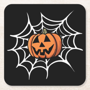 Porta-copo De Papel Quadrado Jack o lantern & teia de aranha Halloween, Anivers