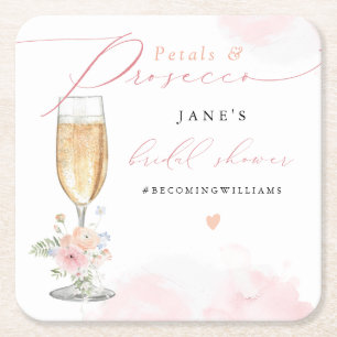 Porta-copo De Papel Quadrado JANE Blush Floral Petals & Chá de panela Prosecco