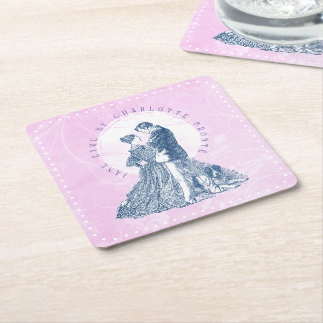 Porta-copo De Papel Quadrado Jane Eyre e Edward Rochester com Pilot Pink (Inclinado)