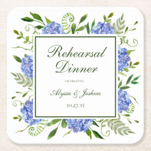 Porta-copo De Papel Quadrado Jantar de Ensaios do Script Blue Hydrangeas