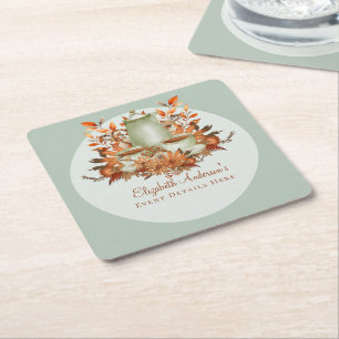 Porta-copo De Papel Quadrado Jantar de Evento Floral Boho Terracotta Sage Tea P