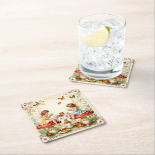 Porta-copo De Papel Quadrado Jantar de fada floral vintage jardim