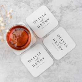 Porta-copo De Papel Quadrado Janto de Ensaio de Casamento de Script Elegante Cl