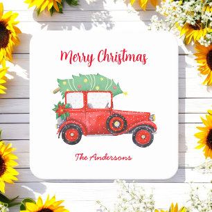 Porta-copo De Papel Quadrado Janto Natal Red Truck Holiday