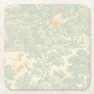 Porta-copo De Papel Quadrado Jardim Asiático Botânico com Grou em Toile Chinesa
