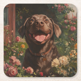 Porta-copo De Papel Quadrado Jardim de Algodão do Cão de Chocolate Labrador Ret