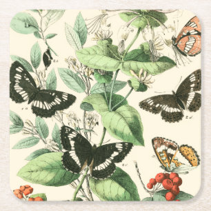 Porta-copo De Papel Quadrado Jardim de Borboletas e Flores