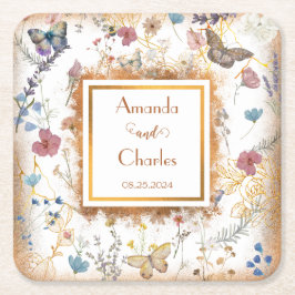 Porta-copo De Papel Quadrado Jardim de Casamento Borboleta em Rose Gold