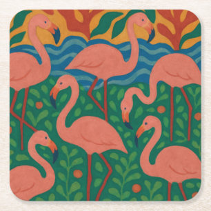Porta-copo De Papel Quadrado Jardim de Flamingos