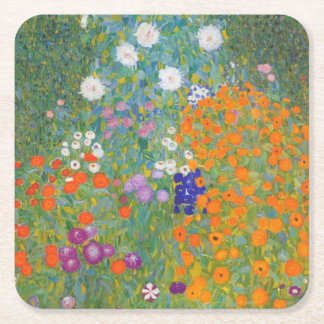 Porta-copo De Papel Quadrado Jardim de Flores por Gustav Klimt