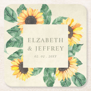 Porta-copo De Papel Quadrado Jardim de Girassóis Elegantes Floral Casamento
