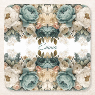 Porta-copo De Papel Quadrado Jardim de Rosas da Primavera Vintage Personalizado