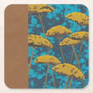 Porta-copo De Papel Quadrado Jardim do Yarrow dourado com fundo azul