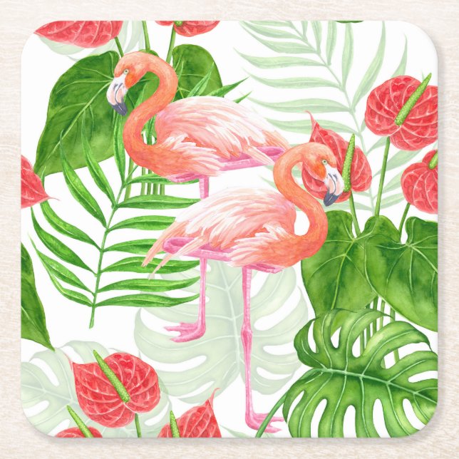 Porta-copo De Papel Quadrado Jardim Flamingo (Frente)