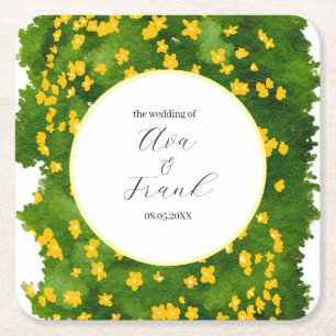 Porta-copo De Papel Quadrado Jardim Floral Amarelo Aquarela Casamento Branco