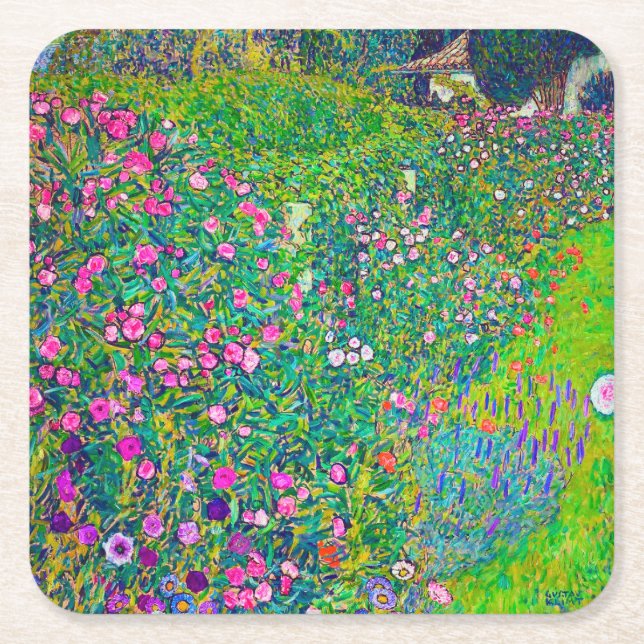 Porta-copo De Papel Quadrado Jardim Italiano, Gustav Klimt (Frente)