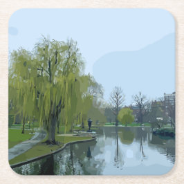 Porta-copo De Papel Quadrado Jardim Público de Boston Massachusetts Pintura