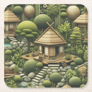 Porta-copo De Papel Quadrado Jardins e Edifícios ecológicos em Harmonia