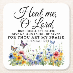 Porta-copo De Papel Quadrado Jeremiah 17:14 Bíblia de cura Verse Flores Selvage