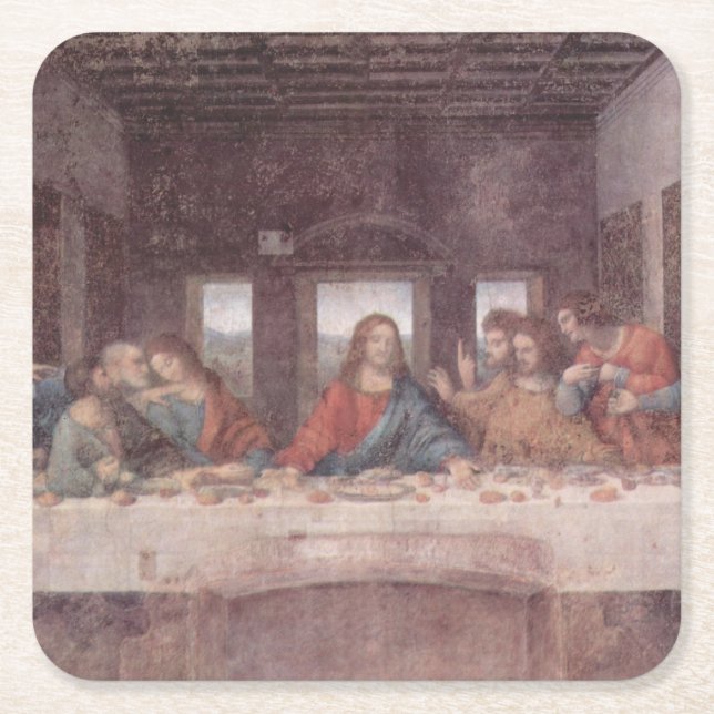 Porta-copo De Papel Quadrado Jesus "Yeshua" O Último Jantar, Leonardo da Vinci (Frente)
