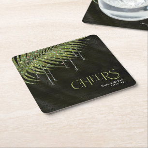 Porta-copo De Papel Quadrado Jewel Palm Leaf Wedding Cheers Green ID830