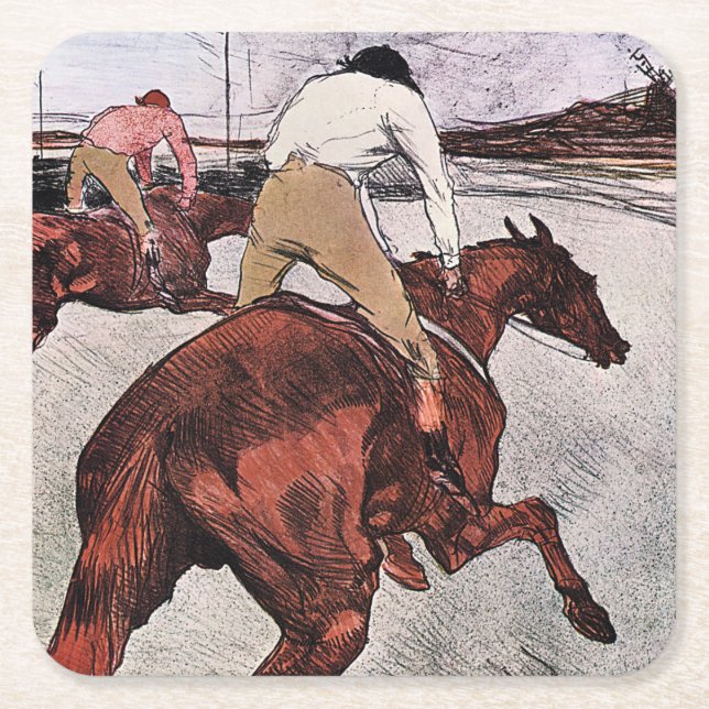 Porta-copo De Papel Quadrado Jockey e Race Horse, Lautrec (Frente)