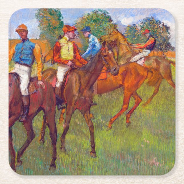 Porta-copo De Papel Quadrado Jockeys e Race Horses, Edgar Degas (Frente)