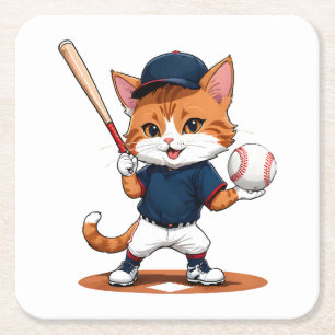 Porta-copo De Papel Quadrado Jogador de beisebol gato