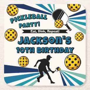 Porta-copo De Papel Quadrado Jogador de Festa de aniversário de Pickleball Retr