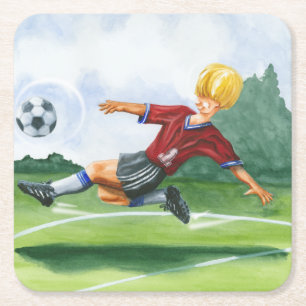 Porta-copo De Papel Quadrado Jogador de futebol batendo uma bola por Jay Throck