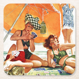 Porta-copo De Papel Quadrado Jogo de cartas na praia por Alex Ross