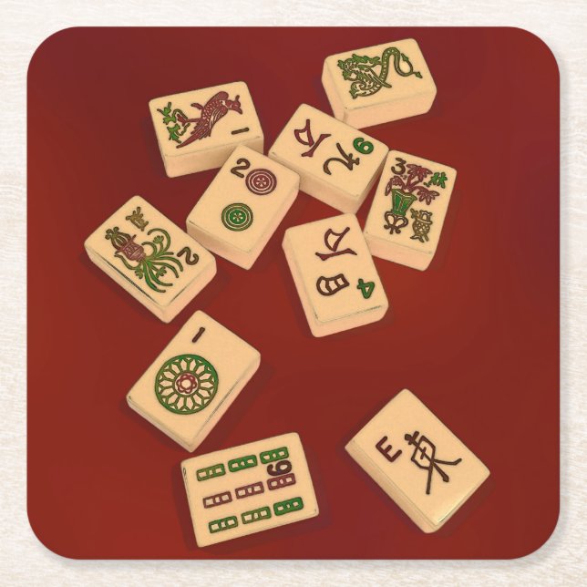 Porta-copo De Papel Quadrado Jogo do Mah Jongg (Frente)