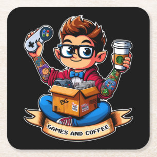 Porta-copo De Papel Quadrado Jogos e geek de café