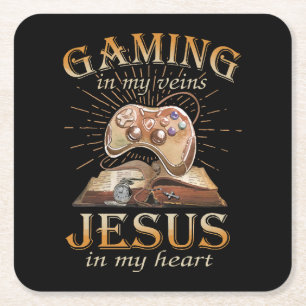 Porta-copo De Papel Quadrado Jogos em Minhas Veias Jesus no Meu Coração