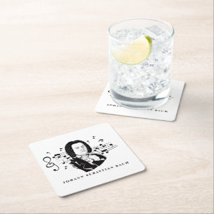 Porta-copo De Papel Quadrado Johann Sebastian Bach Portrait e Bust com Notes