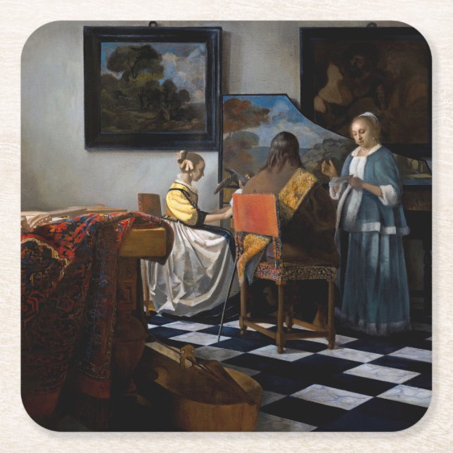 Porta-copo De Papel Quadrado Johannes Vermeer - O concerto (Frente)