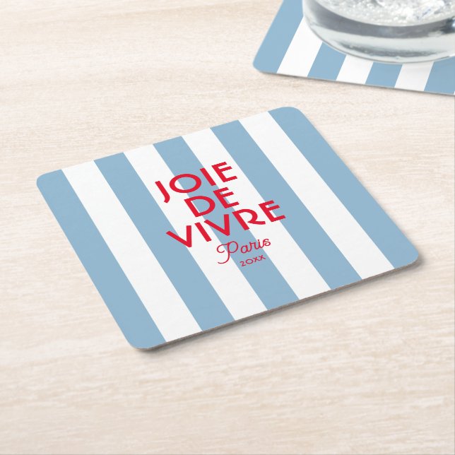 Porta-copo De Papel Quadrado Joie De Vivre Paris Blue Cabana Stripe Francês (Inclinado)