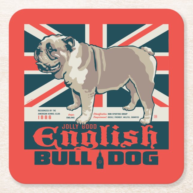 Porta-copo De Papel Quadrado Jolly Good English Bulldog (Frente)