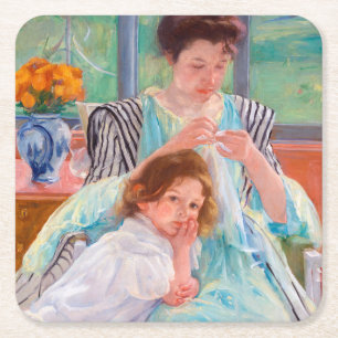 Porta-copo De Papel Quadrado Jovem Mãe Costurando, Mary Cassatt