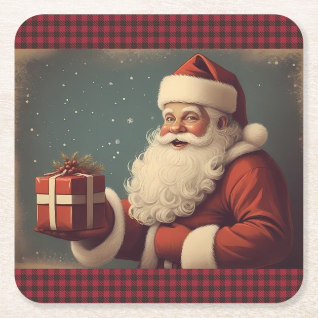 Porta-copo De Papel Quadrado Joyeux Noël avec le Père Noël (Frente)