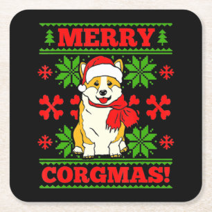 Porta-copo De Papel Quadrado Joyeux Noël Corgmas Corgi