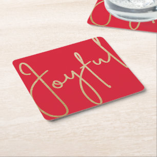 Porta-copo De Papel Quadrado JOYFUL Dourado Faux Foil em Vermelho