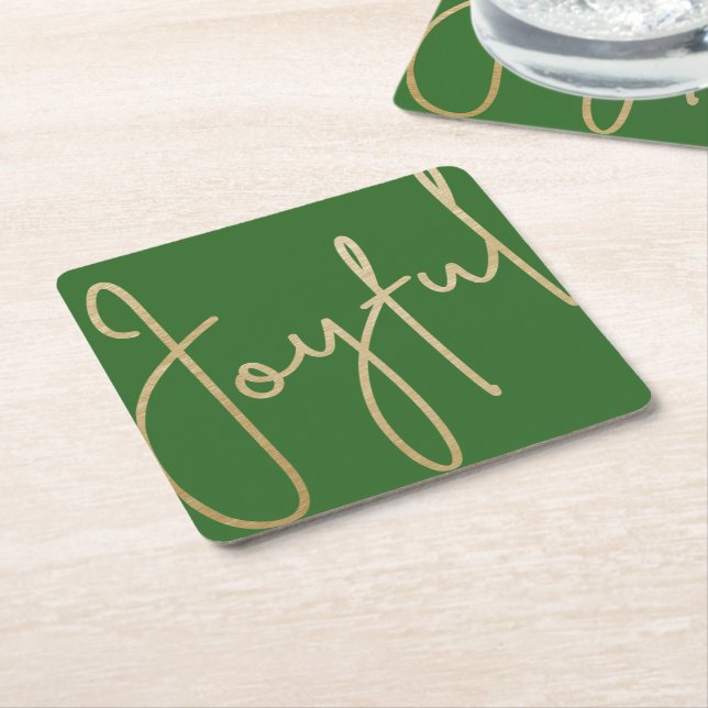 Porta-copo De Papel Quadrado JOYFUL Dourado Faux Foil on Green (Inclinado)